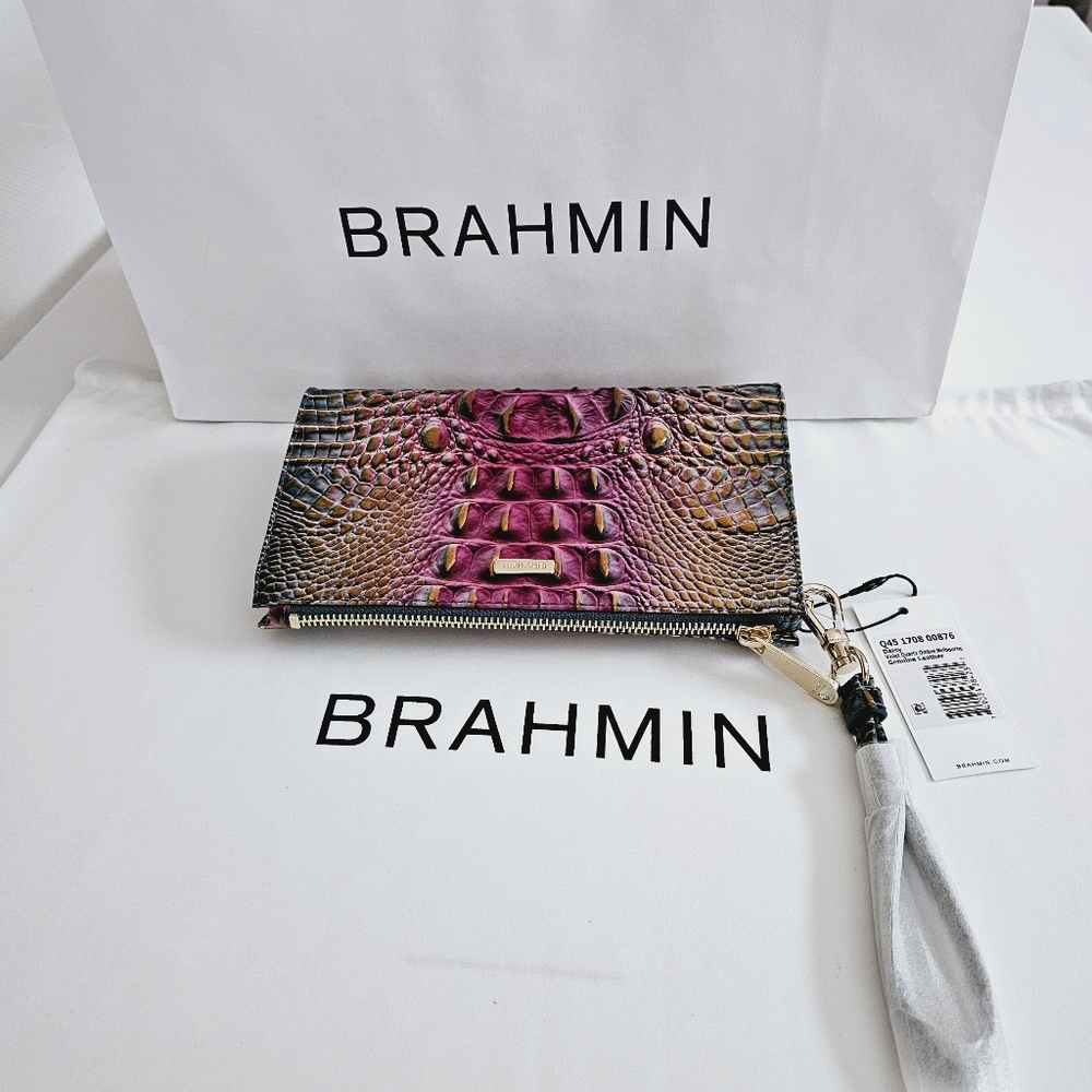 Brahmin Purple Brown Embossed Leather Wristlet Clutch - Picture 4 of 16